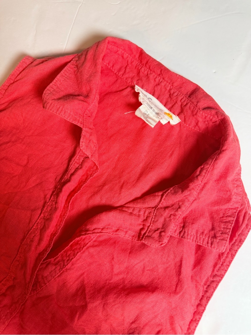C&C California Sleeveless Linen Dress Size 8 Coral Pink Knee Length Collared